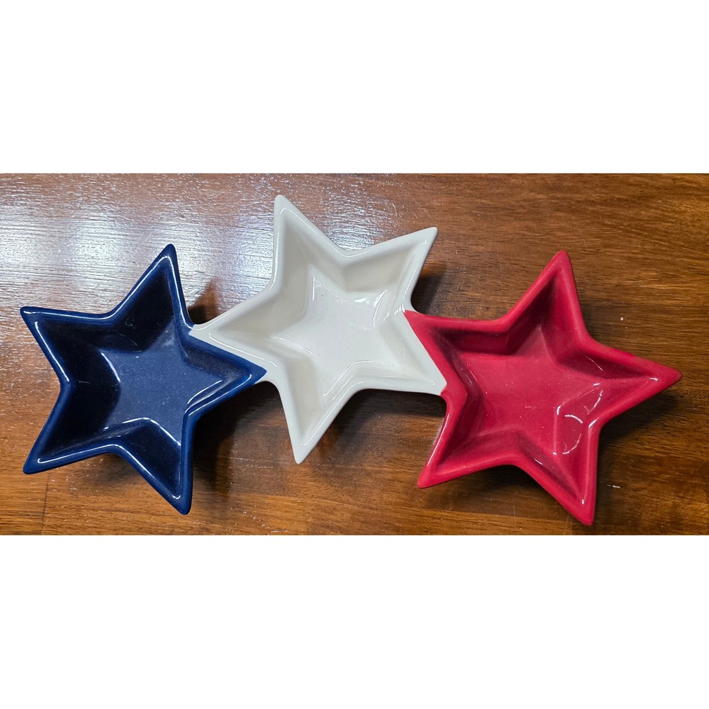 Sonoma Life Style Red White Blue Patriotic Star Ceramic Triple Condiment Server